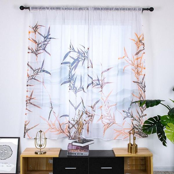 curtain & drapes 1 pair tulle digital bamboo print for home living room balcony decoration 135*200cm