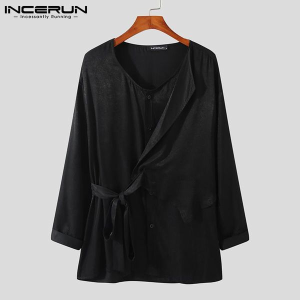men's casual shirts incerun men shirt o neck 2021 long sleeve solid color korean irregular streetwear button loose camisa, White;black
men's casual shirts incerun men shirt o neck 2021 long sleeve solid color korean irregular streetwear button loose camisa, White;black