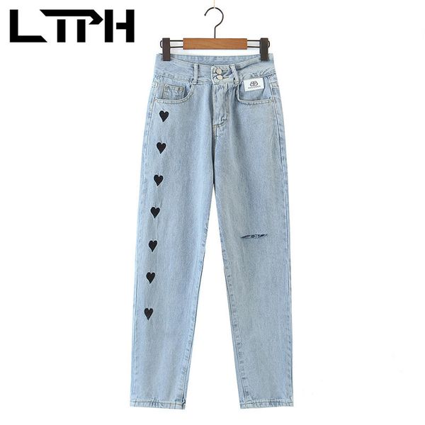 korean straight light color jeans woman high waist love embroidery denim trousers hole casual female pant spring 210427, Blue
korean straight light color jeans woman high waist love embroidery denim trousers hole casual female pant spring 210427, Blue