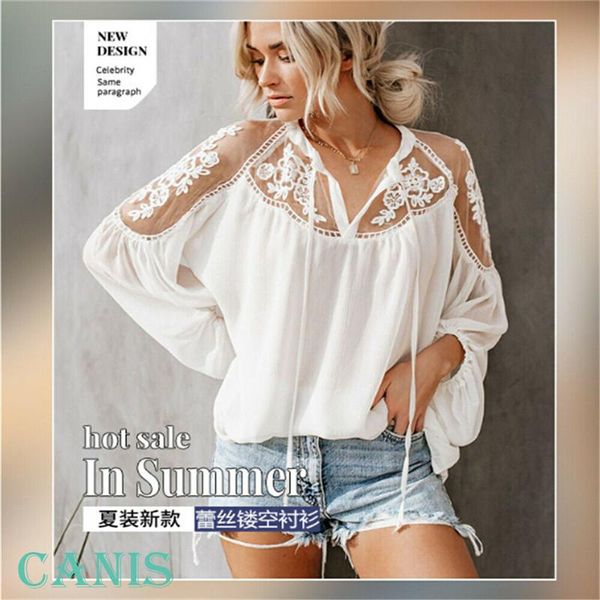 women's blouses & shirts women lace hollow plain blouse loose ladies long sleeve shirt, White
women's blouses & shirts women lace hollow plain blouse loose ladies long sleeve shirt, White