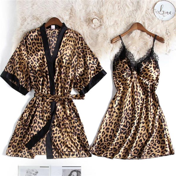 women's sleepwear satin leopard nightdress lady 2pcs nighty&robe suit intimate lingerie loose nightwear home clothes kimono gown, Black;red
women's sleepwear satin leopard nightdress lady 2pcs nighty&robe suit intimate lingerie loose nightwear home clothes kimono gown, Black;red