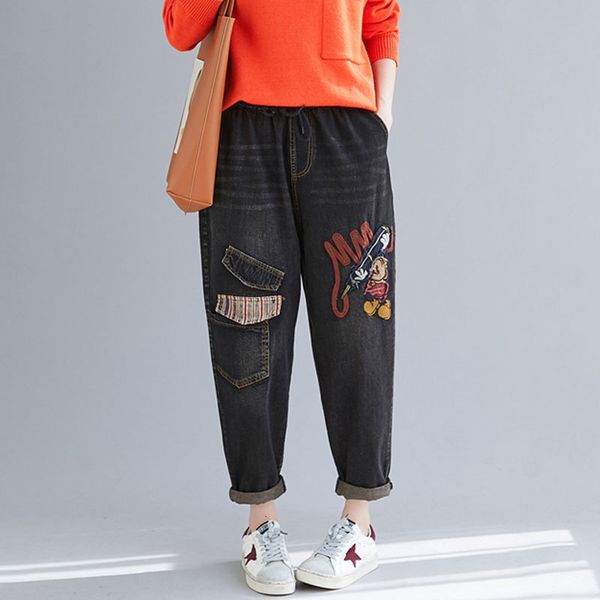 autumn female-style elastic waistline loose from cartoons embroidered vintage cotton jeans denim harem pants plus size s19, Blue
autumn female-style elastic waistline loose from cartoons embroidered vintage cotton jeans denim harem pants plus size s19, Blue
