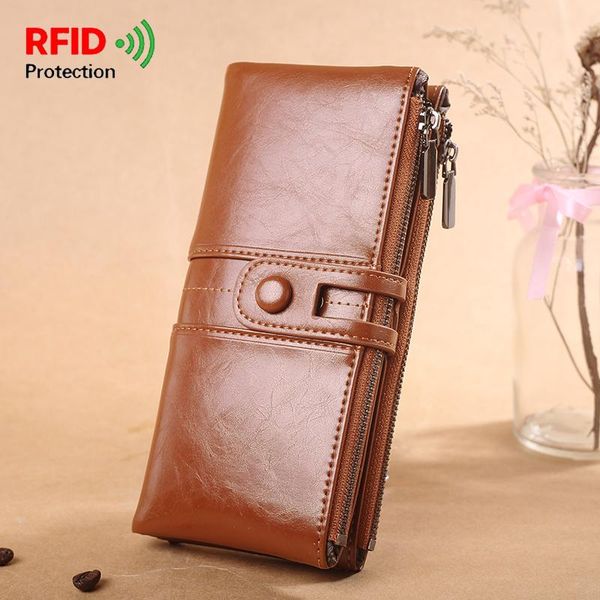 wallets rfid high grade oil wax leather long wallet women retro lady purse female card holder clutch carteras man 2021, Red;black
wallets rfid high grade oil wax leather long wallet women retro lady purse female card holder clutch carteras man 2021, Red;black