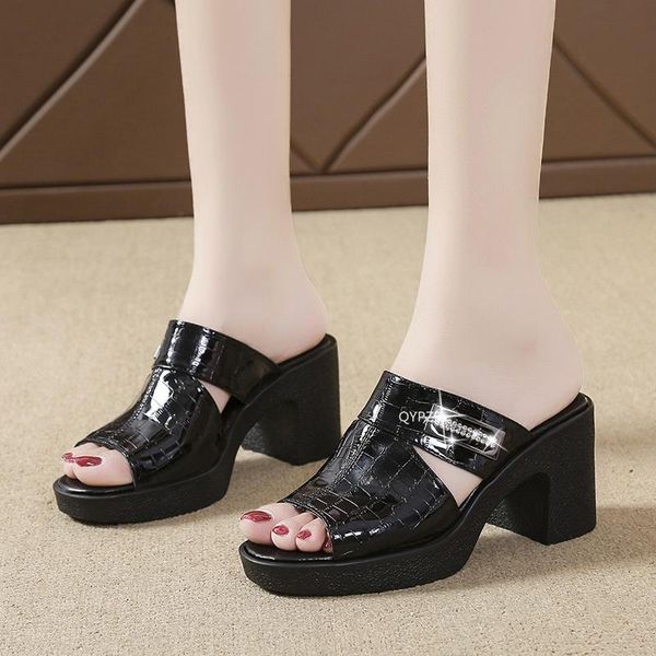 slippers women high heels pu leather open toe platform sandals mules talons feminino ladies elegant chaussure half slides shoes, Black
slippers women high heels pu leather open toe platform sandals mules talons feminino ladies elegant chaussure half slides shoes, Black