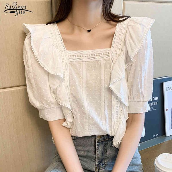 french square collar summer blouse women with lace casual short sleeve up shirts white female clothing 13760 210508
french square collar summer blouse women with lace casual short sleeve up shirts white female clothing 13760 210508