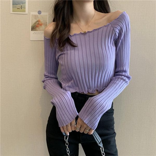women's t-shirt tingyili off shoulder crop korean style autumn long sleeve knitted women elegant slim blue purple pink white
women's t-shirt tingyili off shoulder crop korean style autumn long sleeve knitted women elegant slim blue purple pink white