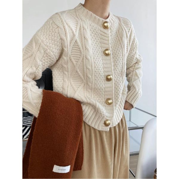 women's knits & tees mooirue gold metal buckle sweater cardigan women twist beige red loose thickened coarse wool jacket, White
women's knits & tees mooirue gold metal buckle sweater cardigan women twist beige red loose thickened coarse wool jacket, White