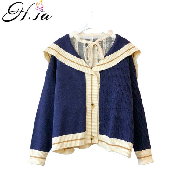 h.sa women winter crewneck casual knitting jumpers loose style button sweater and cardigans 210417, White;black
h.sa women winter crewneck casual knitting jumpers loose style button sweater and cardigans 210417, White;black