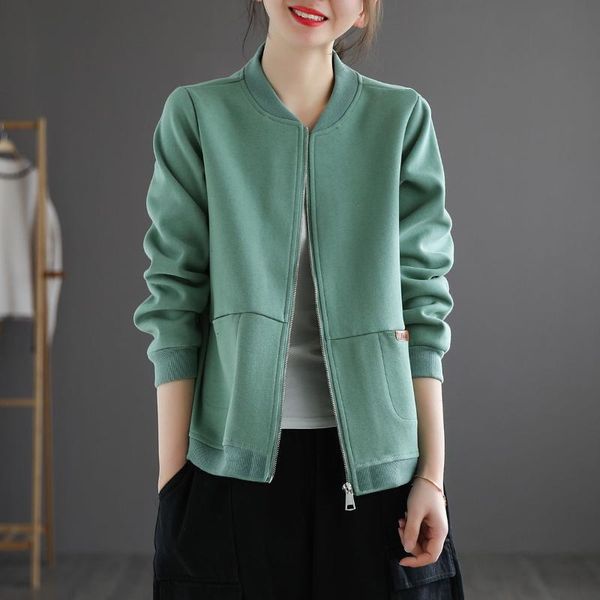women's jackets women short coat spring autumn 2021 fashion stand neck loose zipper cardigan jacket casual long sleeve thin baseball un, Black;brown