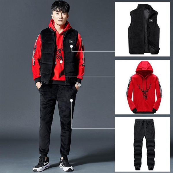 men's tracksuits boutique autumn and winter three piece sportswear plush boys' long sleeve hooded suit thickened, Gray
men's tracksuits boutique autumn and winter three piece sportswear plush boys' long sleeve hooded suit thickened, Gray