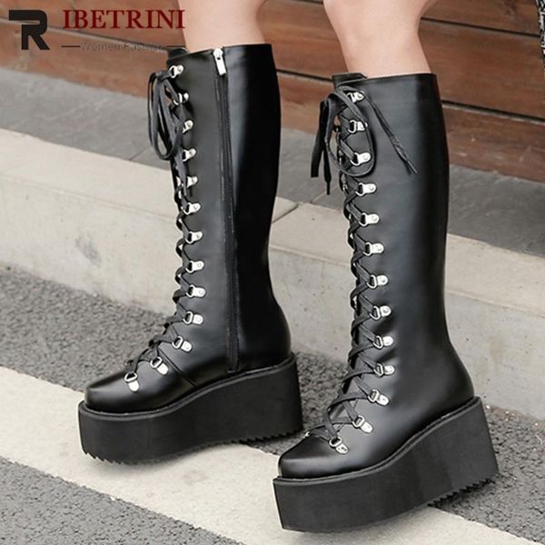 boots ladies platform wedges high lace up goth girls quality summer autumn thick soled shoes woman fashion, Black 
boots ladies platform wedges high lace up goth girls quality summer autumn thick soled shoes woman fashion, Black