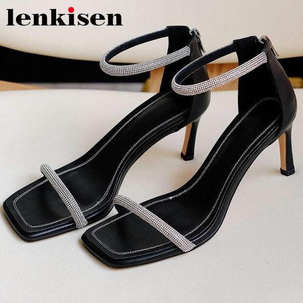 lenkisen european design genuine leather peep toe stiletto high heels rhinestone beauty lady nightclub shiny sandals women l22, Black
lenkisen european design genuine leather peep toe stiletto high heels rhinestone beauty lady nightclub shiny sandals women l22, Black