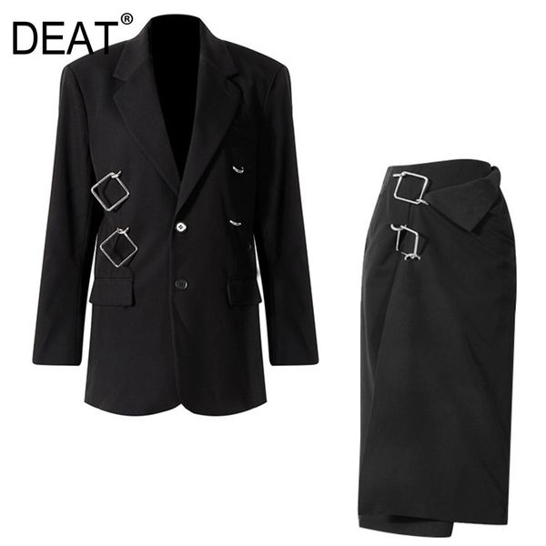 v- neck collar single breasted solid black square metal buckle asymmetric wrap skirt two piece suit spring gx445 210421, White
v- neck collar single breasted solid black square metal buckle asymmetric wrap skirt two piece suit spring gx445 210421, White