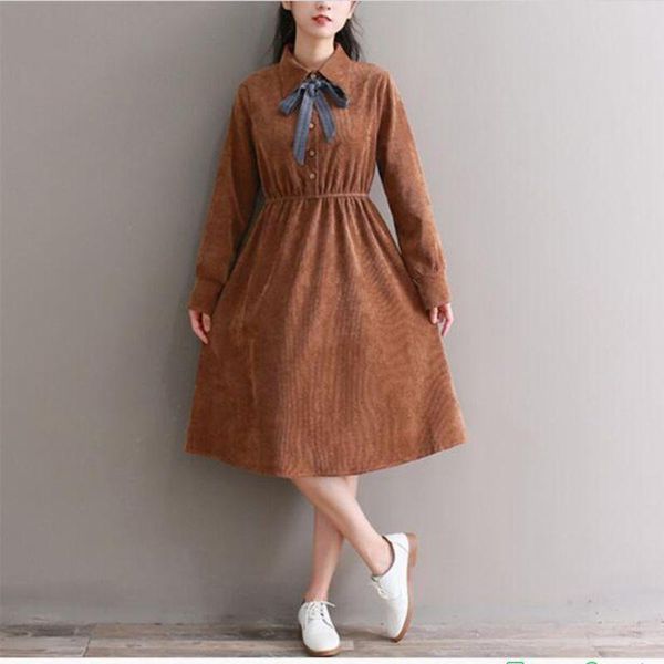 casual dresses 2021 corduroy dress turn down collar long sleeve elastic waist mori girl autumn winter retro, Black;gray
casual dresses 2021 corduroy dress turn down collar long sleeve elastic waist mori girl autumn winter retro, Black;gray