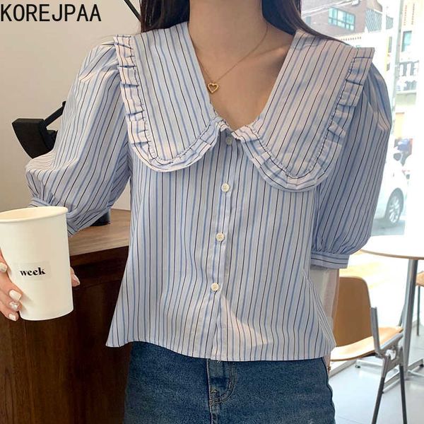 korejpaa women shirt summer korean chic age-reducing doll collar striped single-breasted loose versatile puff sleeve blouse 210526, White
korejpaa women shirt summer korean chic age-reducing doll collar striped single-breasted loose versatile puff sleeve blouse 210526, White