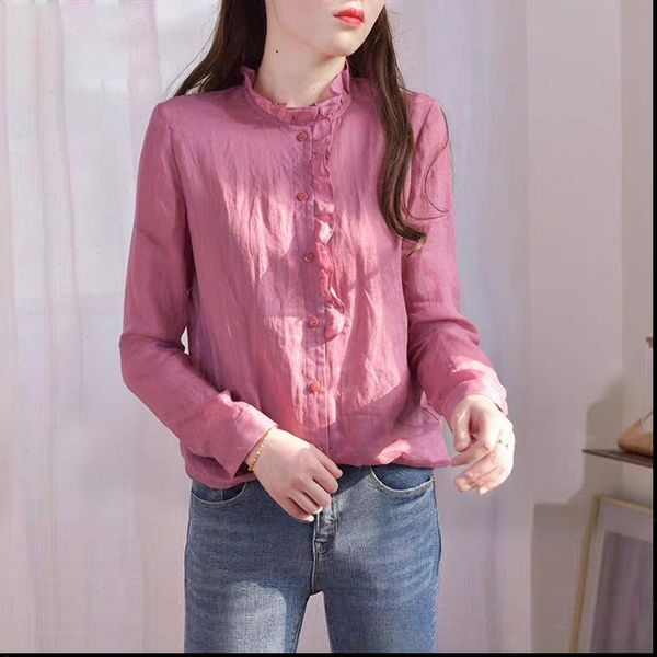 button up long sleeve womens shirt pink ruffle vintage plus size clothing for cotton linen ladies, White
button up long sleeve womens shirt pink ruffle vintage plus size clothing for cotton linen ladies, White