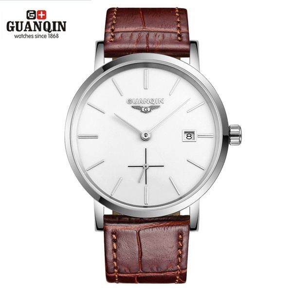 new guanqin men mechanical watches 10mm ultra dunne leather luxury mark man 30m watertight calendar, Slivery;brown
new guanqin men mechanical watches 10mm ultra dunne leather luxury mark man 30m watertight calendar, Slivery;brown