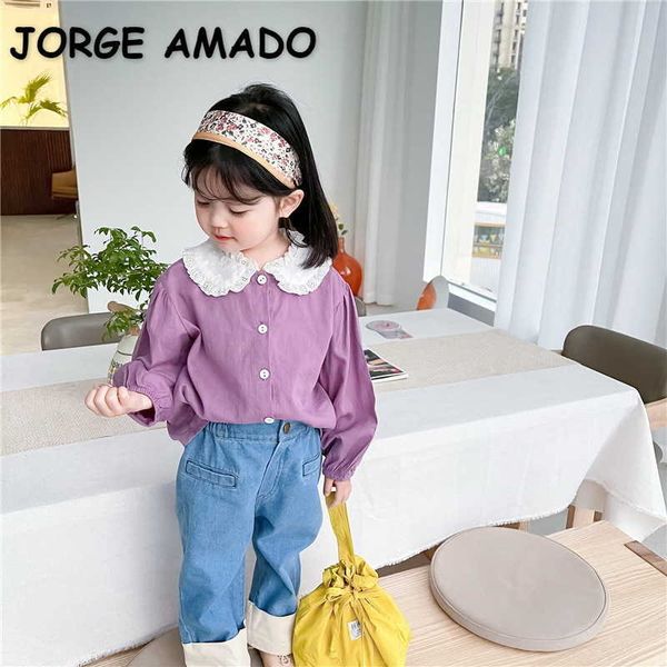 wholesale spring korean style girls shirts long sleeves peter pan collar purple princess blouses children clothes e2025 210610, White;black
wholesale spring korean style girls shirts long sleeves peter pan collar purple princess blouses children clothes e2025 210610, White;black