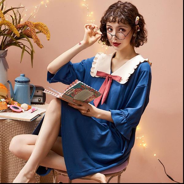 summer nightdress solid color cotton womens sleepwears loose short sleeved homewear doll collar cute bow lace nightgown, Black;red
summer nightdress solid color cotton womens sleepwears loose short sleeved homewear doll collar cute bow lace nightgown, Black;red