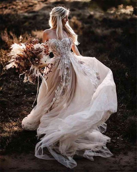 romantic floral lace country wedding dresses a line off shoulder backless tulle beach boho bridal gowns long bohemian bride, White
romantic floral lace country wedding dresses a line off shoulder backless tulle beach boho bridal gowns long bohemian bride, White