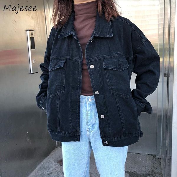 women's jackets classic denim black pockets single breasted chic korean style all-match harajuku bf casual womens outwear coats, Black;brown
women's jackets classic denim black pockets single breasted chic korean style all-match harajuku bf casual womens outwear coats, Black;brown