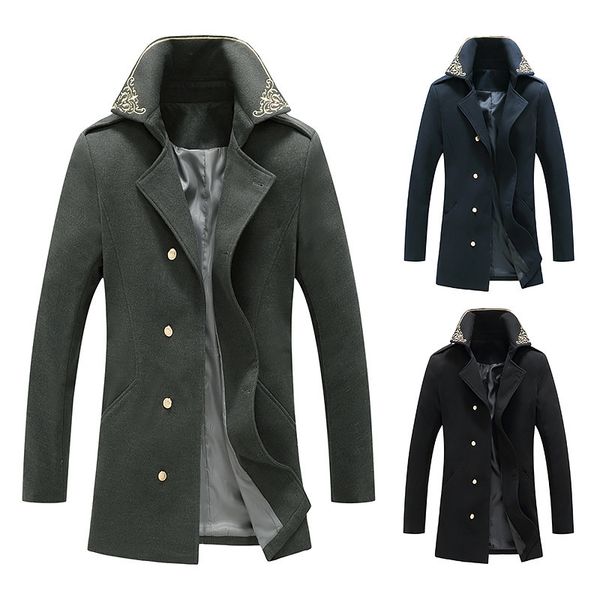 men's wool coat turn down collar cardigan with double embroidered jacket, Tan;black
men's wool coat turn down collar cardigan with double embroidered jacket, Tan;black