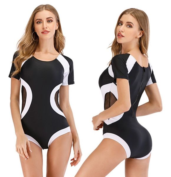women's swimwear designer lady's one piece surf suit for bikini mesh waist swimsuit short sleeve diving panelled 17h2, White;black
women's swimwear designer lady's one piece surf suit for bikini mesh waist swimsuit short sleeve diving panelled 17h2, White;black