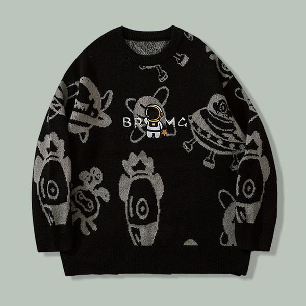 men's sweaters harajuku streetwear astronaut embroidery knitted hip hop ufo printing loose sweater 2021 winter campus hipster pullover, White;black
men's sweaters harajuku streetwear astronaut embroidery knitted hip hop ufo printing loose sweater 2021 winter campus hipster pullover, White;black