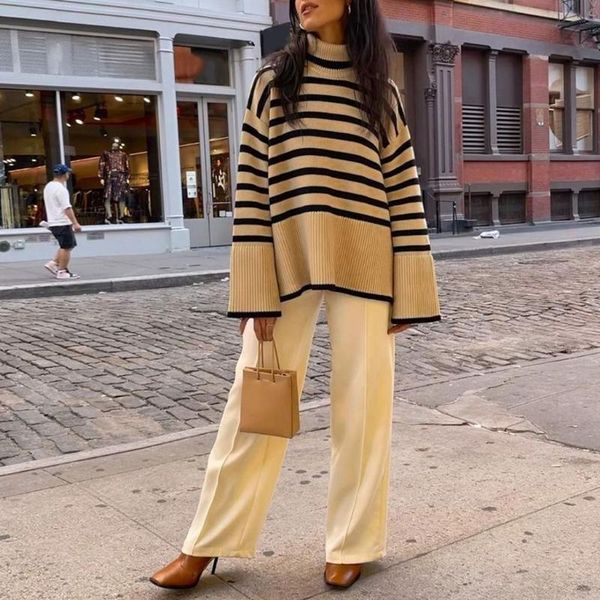 women's sweaters women autumn long sleeve turtleneck sweater harajuku striped print side split knitwear jumper flared hem casual loose, White;black
women's sweaters women autumn long sleeve turtleneck sweater harajuku striped print side split knitwear jumper flared hem casual loose, White;black
