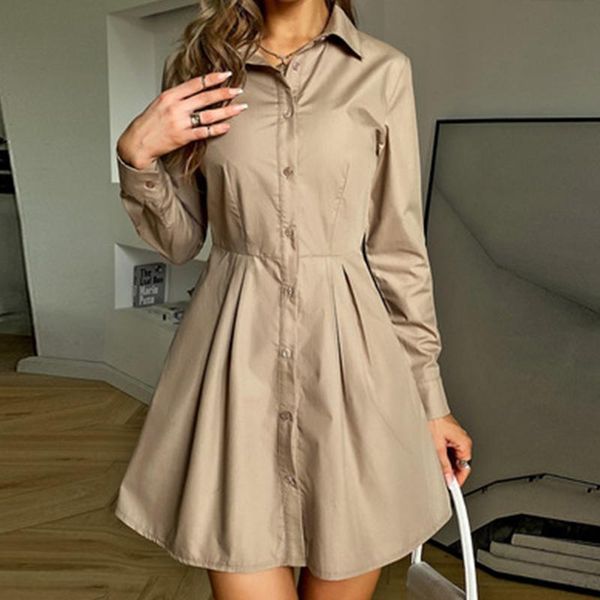 casual dresses long sleeve khaki women shirt dress female mini turn-down collar pleated bodycon slim basic ruched short, Black;gray
casual dresses long sleeve khaki women shirt dress female mini turn-down collar pleated bodycon slim basic ruched short, Black;gray
