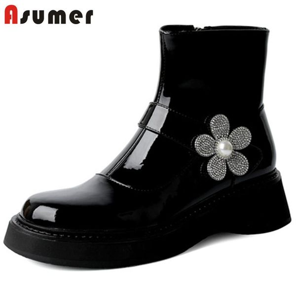 boots asumer 2022 vintage patent leather ankle women flat platform shoes comfortable flower zip autumn winter female, Black
boots asumer 2022 vintage patent leather ankle women flat platform shoes comfortable flower zip autumn winter female, Black