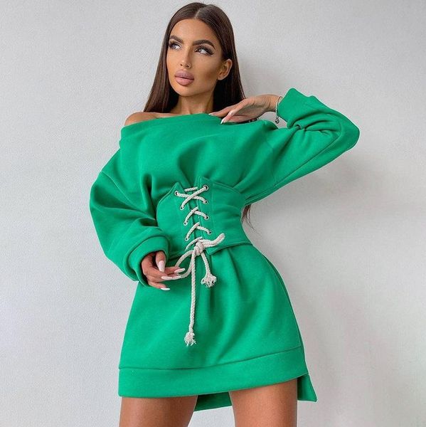 casual dresses green lace up corset belt hoodies mini dress women o-neck loose sweatshirt 2 piece sets 2021 autumn outfits, Black;gray
casual dresses green lace up corset belt hoodies mini dress women o-neck loose sweatshirt 2 piece sets 2021 autumn outfits, Black;gray