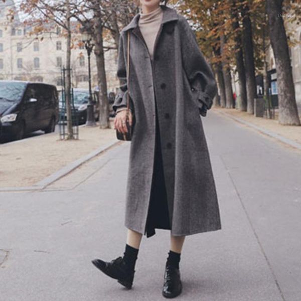 women's wool & blends overcoat 2021 autumn winter fashion temperament solid color lapel single-breasted long sleeve casual woolen coat, Black
women's wool & blends overcoat 2021 autumn winter fashion temperament solid color lapel single-breasted long sleeve casual woolen coat, Black