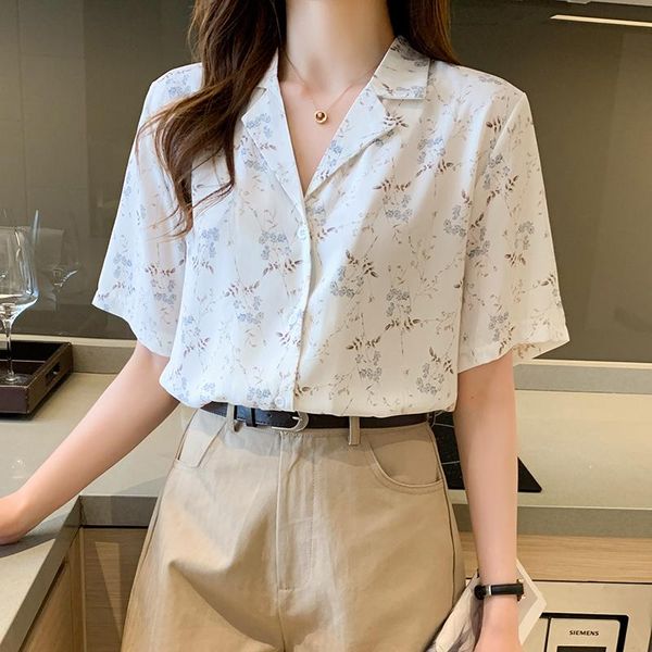 women's blouses & shirts summer shirt printing for women floral short sleeve black notched blouse female 2021 fashion ol, White
women's blouses & shirts summer shirt printing for women floral short sleeve black notched blouse female 2021 fashion ol, White
