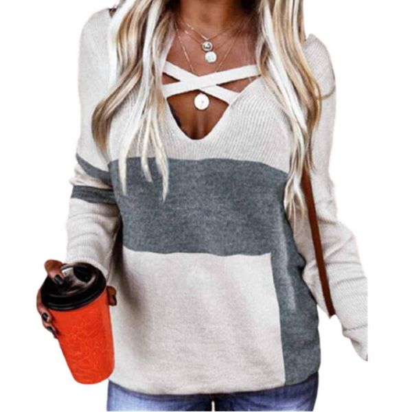 women's sweaters criss-cross v neck casual women pullovers contrast printing knitwear sweater long sleeve jumper winter, White;black
women's sweaters criss-cross v neck casual women pullovers contrast printing knitwear sweater long sleeve jumper winter, White;black