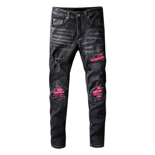 men's jeans 2021 high street tide youth pink spell genuine leather broken patch large size microelastic black men, Blue
men's jeans 2021 high street tide youth pink spell genuine leather broken patch large size microelastic black men, Blue