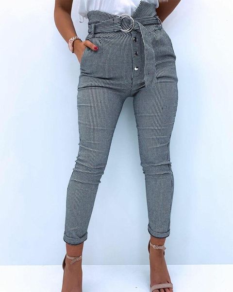 women's pants & capris plaid print women button o-ring buckle belted skinny, Black;white
women's pants & capris plaid print women button o-ring buckle belted skinny, Black;white