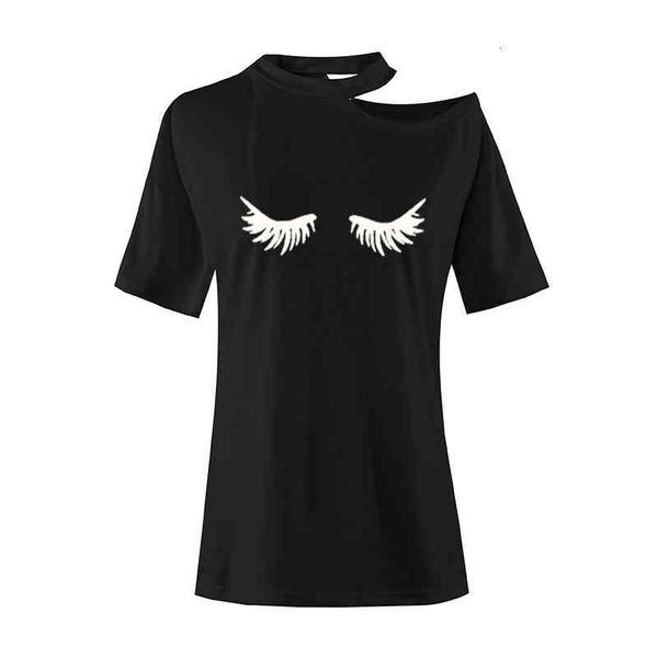 women t shirt eyelashes makeup lashes mascara shirt lover t-shirt summer graphic irregular off shoulder, White
women t shirt eyelashes makeup lashes mascara shirt lover t-shirt summer graphic irregular off shoulder, White