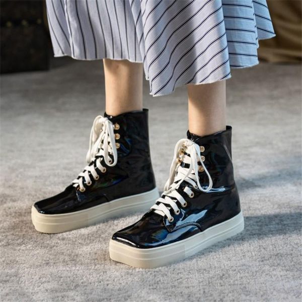 boots pxelena designer pearl ankle women autumn spring lace up patent leather casual comfort flat square toe shoes 39 wzft, Black
boots pxelena designer pearl ankle women autumn spring lace up patent leather casual comfort flat square toe shoes 39 wzft, Black