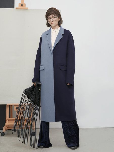women's wool & blends irinach559 fall winter 2021 collection original design notched collar long color block handmade double faced coat, Black
women's wool & blends irinach559 fall winter 2021 collection original design notched collar long color block handmade double faced coat, Black