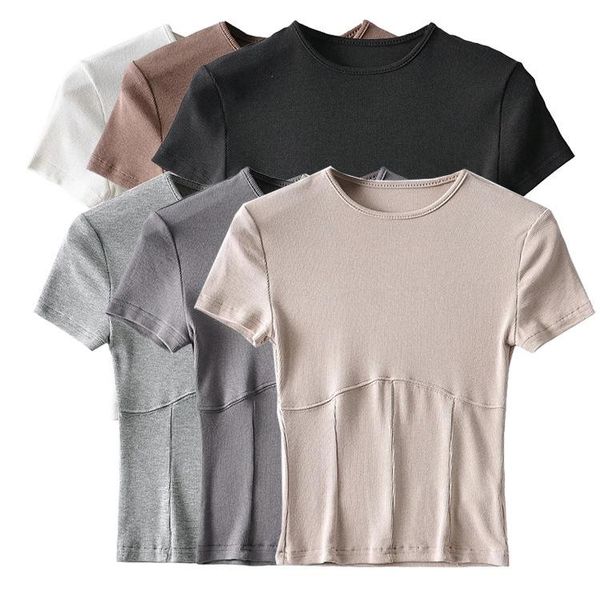 women's t-shirt 2021 summer thin round neck slim short sleeve thread solid color pullover stitching fashion, White
women's t-shirt 2021 summer thin round neck slim short sleeve thread solid color pullover stitching fashion, White