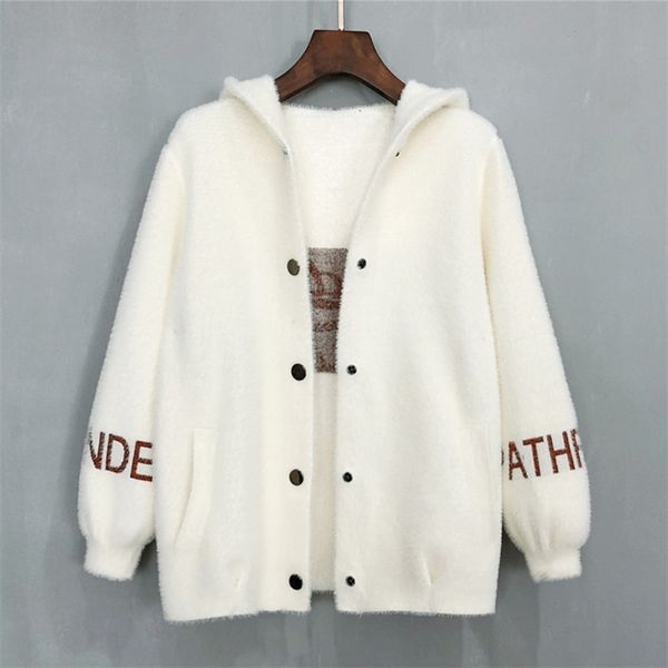 women's imitation mink velvet coat autumn and winter loose letter embroidery fur collar cardigan female hooded knitted m248 210922, White;black
women's imitation mink velvet coat autumn and winter loose letter embroidery fur collar cardigan female hooded knitted m248 210922, White;black