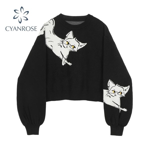jumpers for women sweater o-neck autumn animal print casual loose long sleeve fashion cat knitted short 210515, White;black
jumpers for women sweater o-neck autumn animal print casual loose long sleeve fashion cat knitted short 210515, White;black