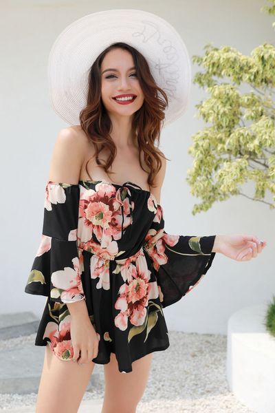 women's tracksuits 041106 summer floral print elastic waist short chiffon jumpsuit women flare sleeve boot cut strapless romp, Gray
women's tracksuits 041106 summer floral print elastic waist short chiffon jumpsuit women flare sleeve boot cut strapless romp, Gray