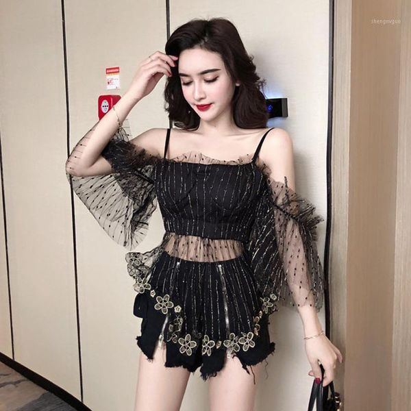 fashion cold shoulder women lace blouse see through women's shirts tube with ruffles irregular mesh gauze blusas blouses &, White
fashion cold shoulder women lace blouse see through women's shirts tube with ruffles irregular mesh gauze blusas blouses &, White