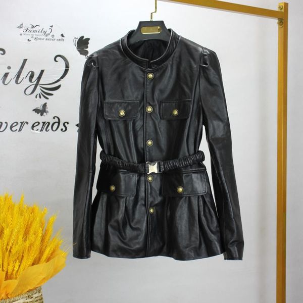 women's leather & faux spring autumn 2021 designer sheepskin genuine belt coat c915, Black
women's leather & faux spring autumn 2021 designer sheepskin genuine belt coat c915, Black