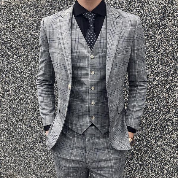 men's suit three piece bridegroom man banquet dress 2021 korean light gray plaid suits & blazers, White;black
men's suit three piece bridegroom man banquet dress 2021 korean light gray plaid suits & blazers, White;black