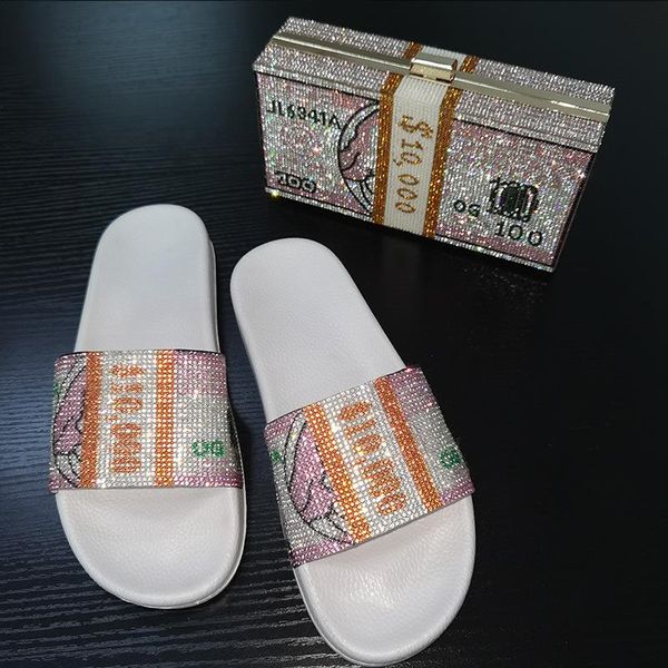 women dollar rhinestone slippers and bag lady non-slip slides fashion bling all-match sandals soft flat flip flops ins, Black
women dollar rhinestone slippers and bag lady non-slip slides fashion bling all-match sandals soft flat flip flops ins, Black