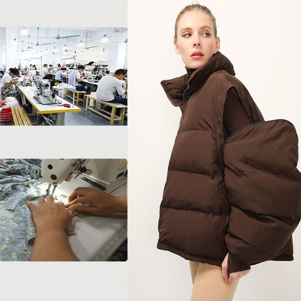 2021 new large loose solid color removable sleeve short zipper down jacket warm coat, Black
2021 new large loose solid color removable sleeve short zipper down jacket warm coat, Black