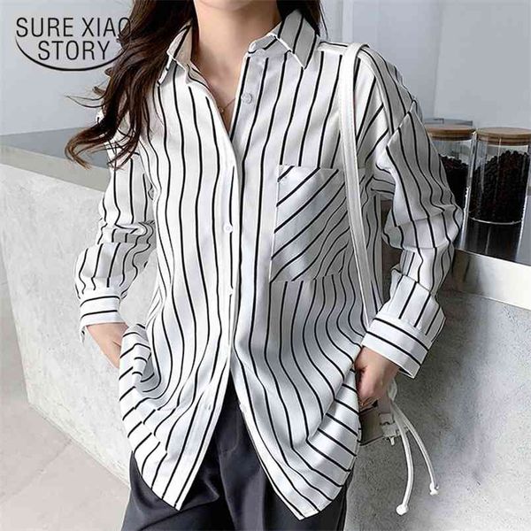 spring autumn striped women shirt turn-down collar long sleeve white blouse casual loose lady with pocket 12574 210421
spring autumn striped women shirt turn-down collar long sleeve white blouse casual loose lady with pocket 12574 210421
